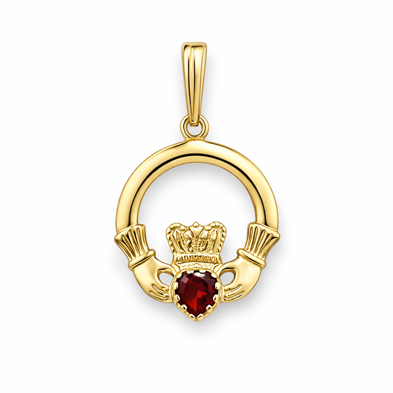 Ruby Cubic Zirconia Claddagh Pendant Necklace