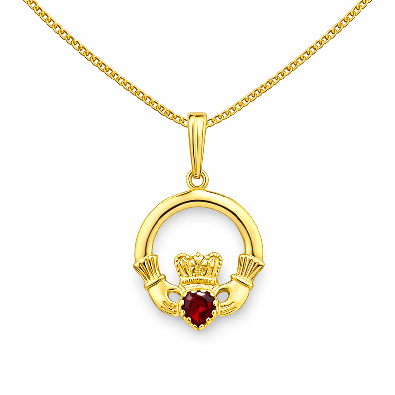 Ruby Cubic Zirconia Claddagh Pendant Necklace