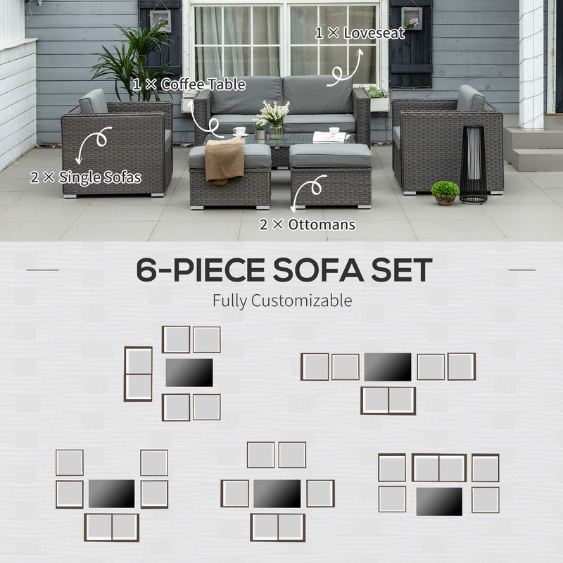 Rattan Set, 6 PC-Grey