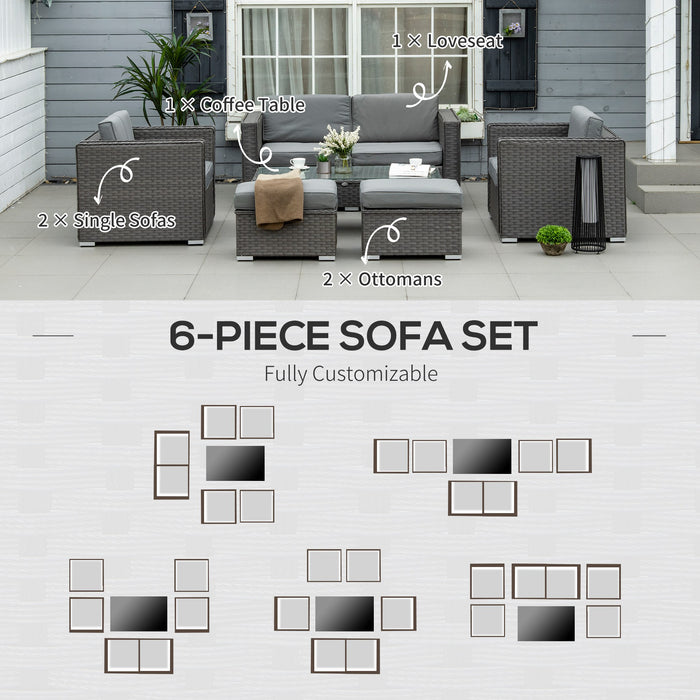 Rattan Set, 6 PC-Grey
