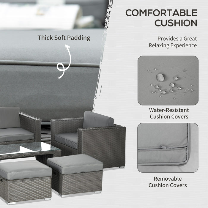 Rattan Set, 6 PC-Grey