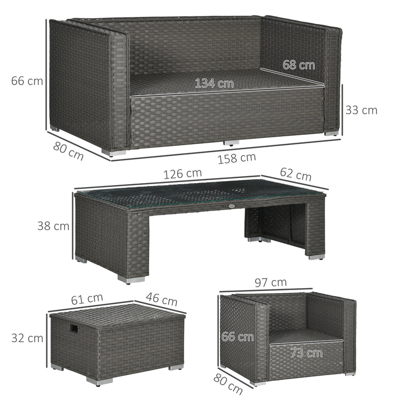 Rattan Set, 6 PC-Grey