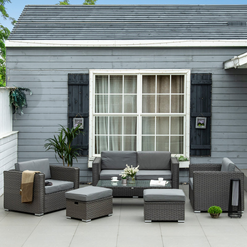 Rattan Set, 6 PC-Grey
