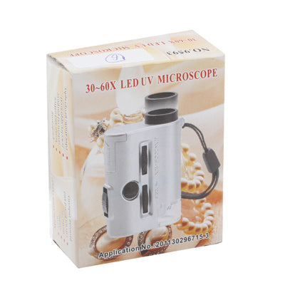 Pocket 30X-60X Microscope with 2-LED Lights / Money Detector Light, 30X-60X