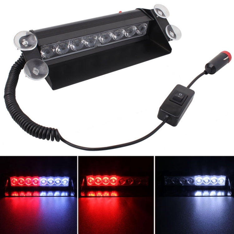8W 800LM 8-LED 3-Modes Adjustable Angle Car Strobe Flash Dash Emergency Light Warning Lamp with Suckers, DC 12V, White + Red, White + Yellow