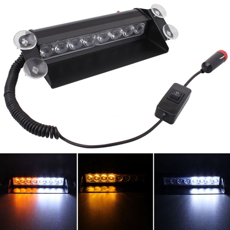 8W 800LM 8-LED 3-Modes Adjustable Angle Car Strobe Flash Dash Emergency Light Warning Lamp with Suckers, DC 12V, White + Red, White + Yellow