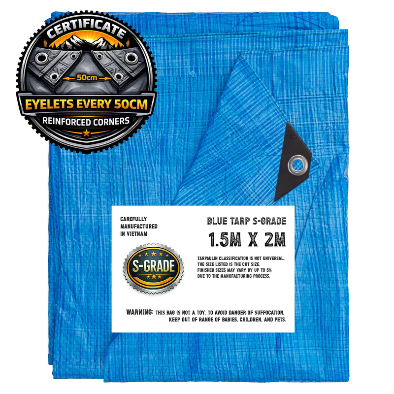 S-Grade Blue Tarpaulin 1.5m x 2m