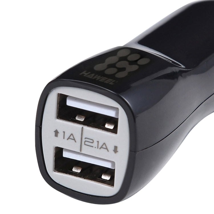 HAWEEL High Quality 2.1A + 1A Dual USB Ports Car Charger, HK Black