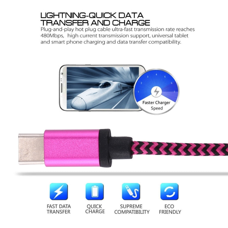 1m Woven Style USB-C / Type-C 3.1 to USB 2.0 Data Sync Charge Cable