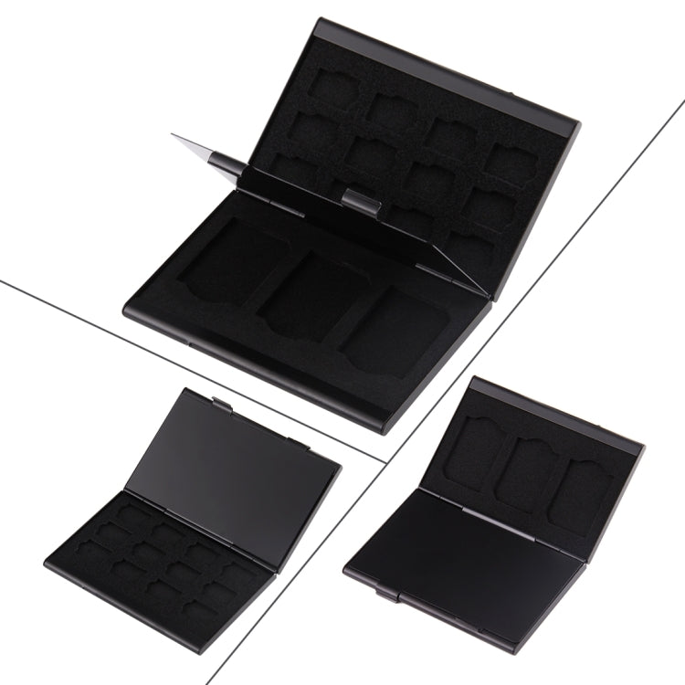 15 in 1 Memory Card Aluminum Alloy Protective Case Box for 3 SD + 12 TF Cards, 3 SD + 12 TF Black
