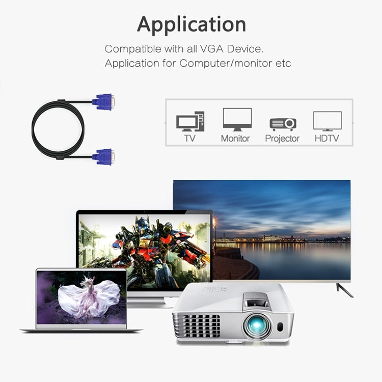 1.5m Good Quality VGA 15 Pin Male to VGA 15 Pin Female Cable for LCD Monitor, Projector, etc, Length: 1.5m