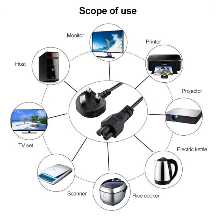 High Quality 3 Prong Style UK Notebook AC Power Cord, Length: 1.5m, 3 Prong Style UK Plug, Length: 1.5m