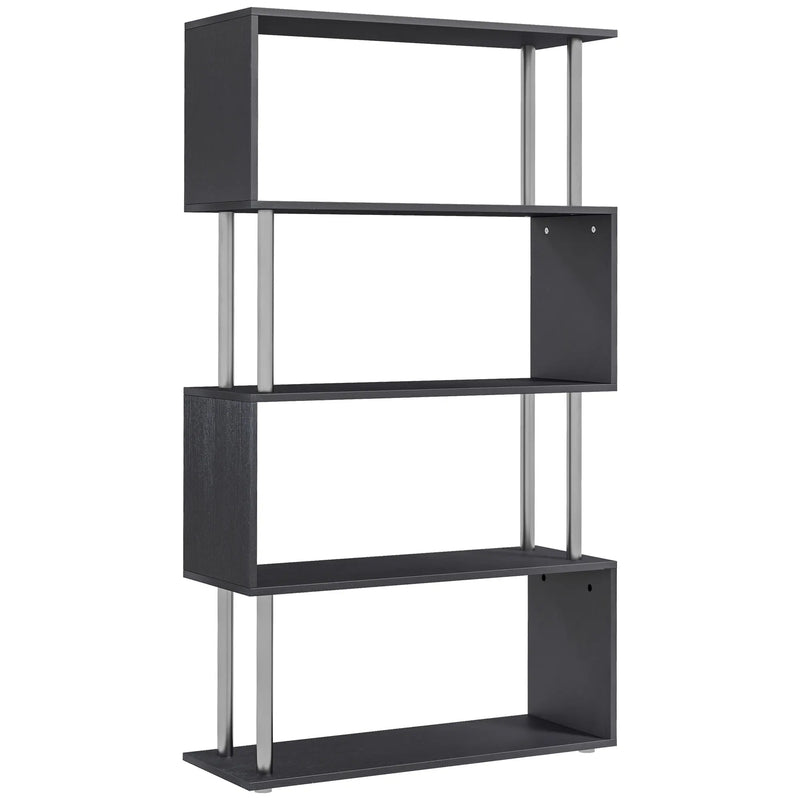 S Shape Bookcase Storage Display Unit Shelving Divider Black Wooden Metal Frame