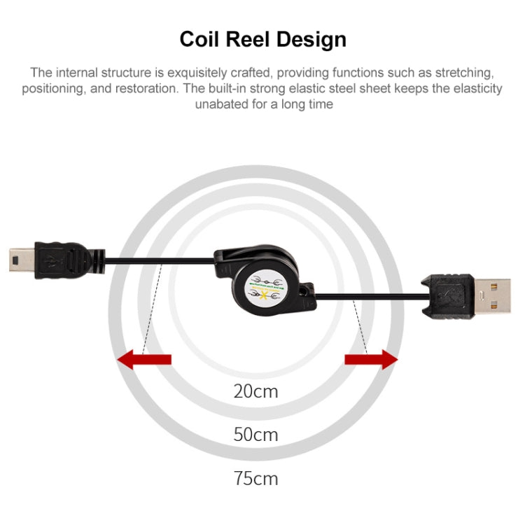 USB Retractable Data & Charger Cable for Motorola V3 / Mobile Phone / MP3 / MP4 / Digital Camera / GPS, Length: 10cm (Can be Extended to 80cm),  Black, USB 2.0 to Mini 5 Pin