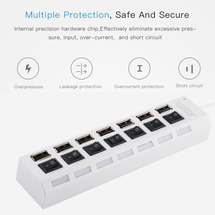 7 Ports USB Hub 2.0 USB Splitter High Speed 480Mbps with ON/OFF Switch / 7 LEDs, 7 Ports (White), 7 Ports (Black)