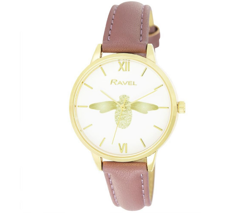 Ravel Women's Moth Design Dial Purple Leather Strap Watch RF007.7