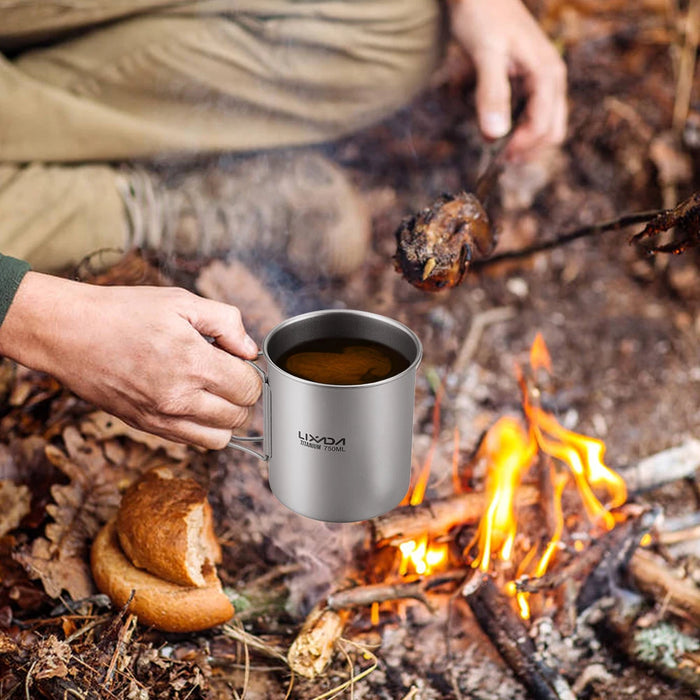 Ultralight Titanium Cup Outdoor Portable Camping Picnic Water Cup Mug with Foldable Handle 450ml/550ml/750ml