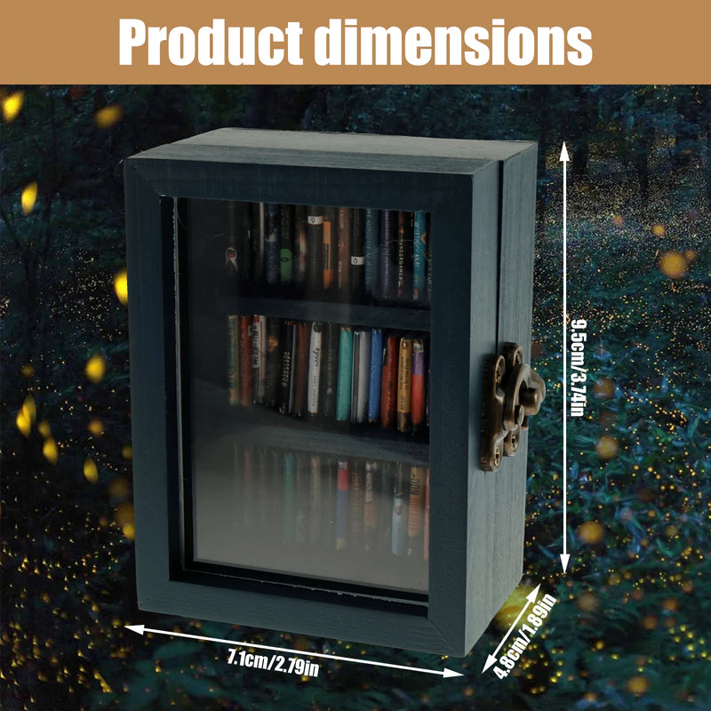 New Mini Anxiety Bookshelf Wood Shake Bookshelf Shake Away Your Anxiety Miniature Book Library with 60Pcs Miniature Books