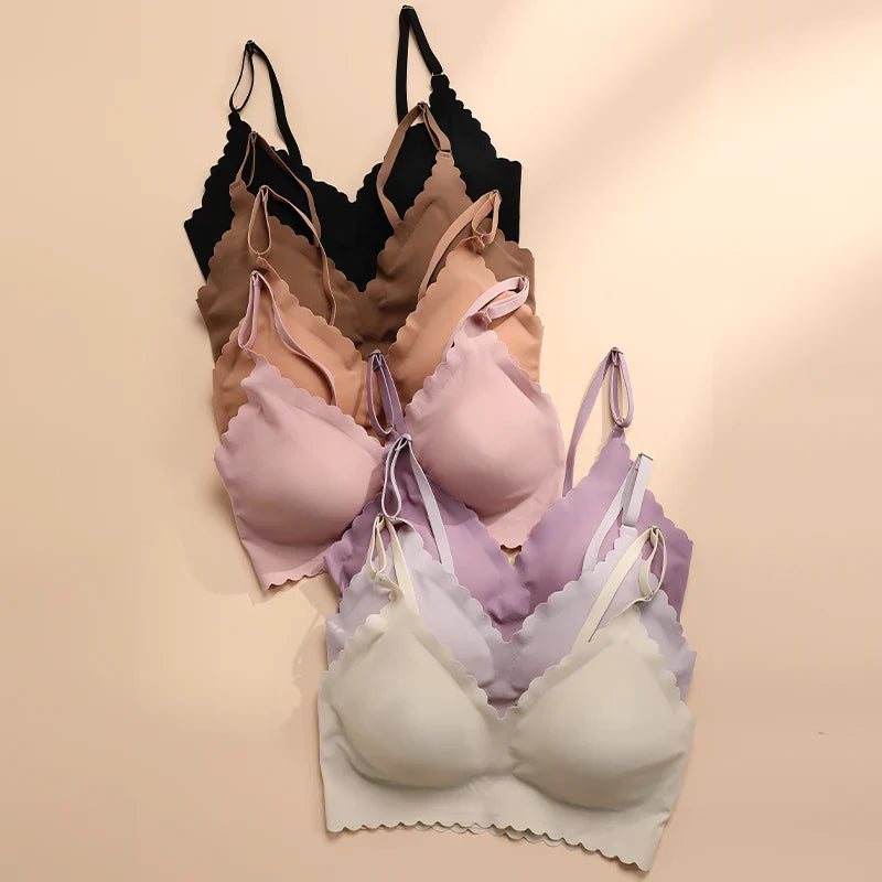 Hot Sale 9 Colors Comfy Bra WireFree Padded Wavy Edge Korea Laser Cutting Invisible Yoga Wear Ladies Bra Seamless Women Bra
