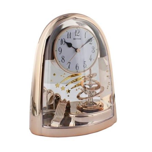 4SG607WB13 RHYTHM CONTEMPORARY MOTION CLOCK ROTATING PENDULUM ROSE GOLD COLOR CASE
