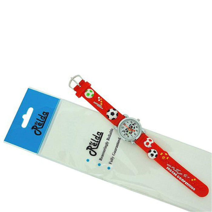 Relda Children's Analogue 3D Soccer Football Red Silicone Strap Boy's Watch REL46