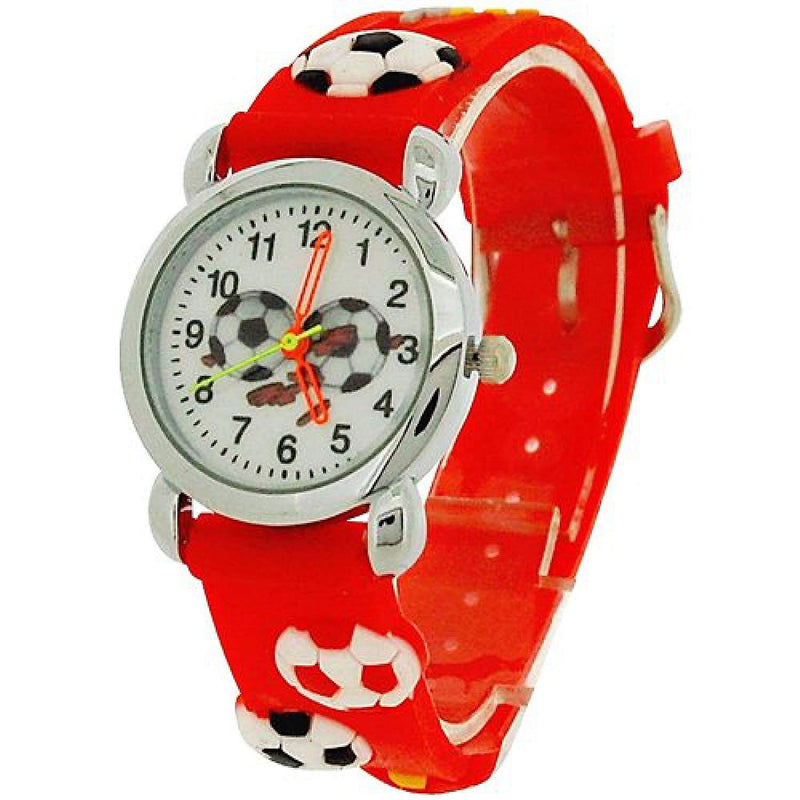 Relda Children's Analogue 3D Soccer Football Red Silicone Strap Boy's Watch REL46