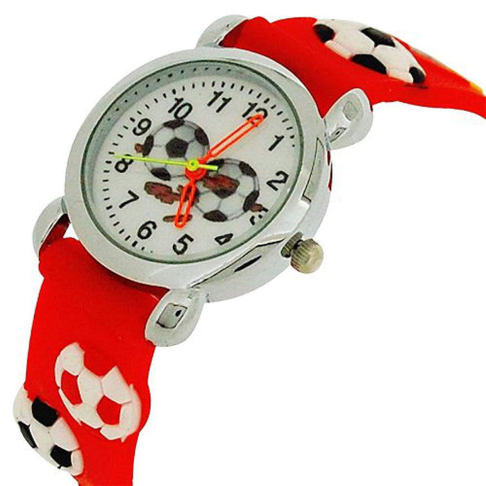 Relda Children's Analogue 3D Soccer Football Red Silicone Strap Boy's Watch REL46