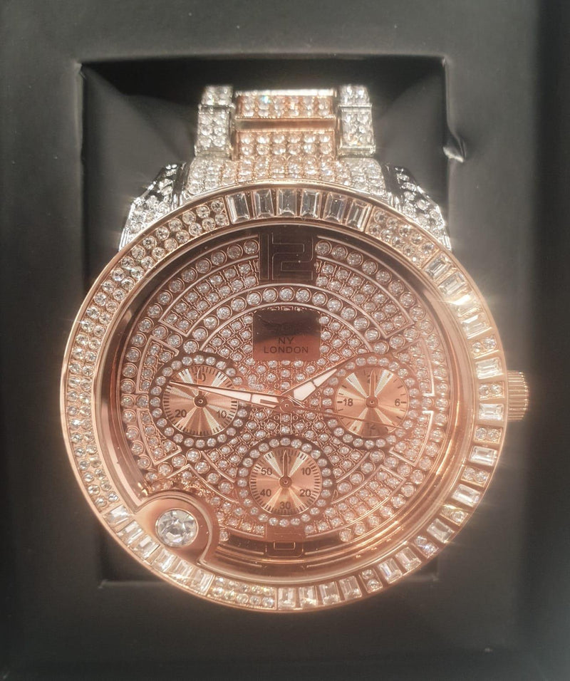 NY LONDON GENTS BLING WATCH PI-7498 ROSE-SILVER