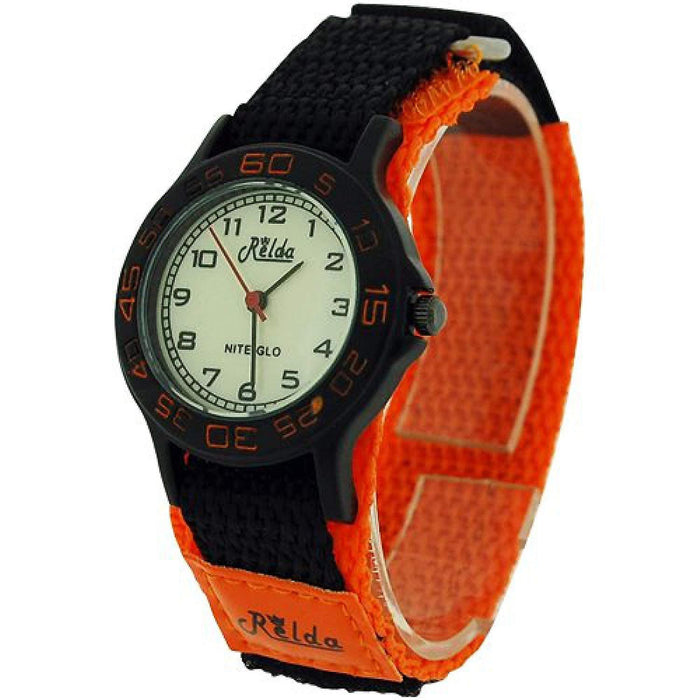 Relda Children's Analogue Nite-Glo Quartz Luminous Dial Orange & Black Velcro Girls/Boy Watch REL57