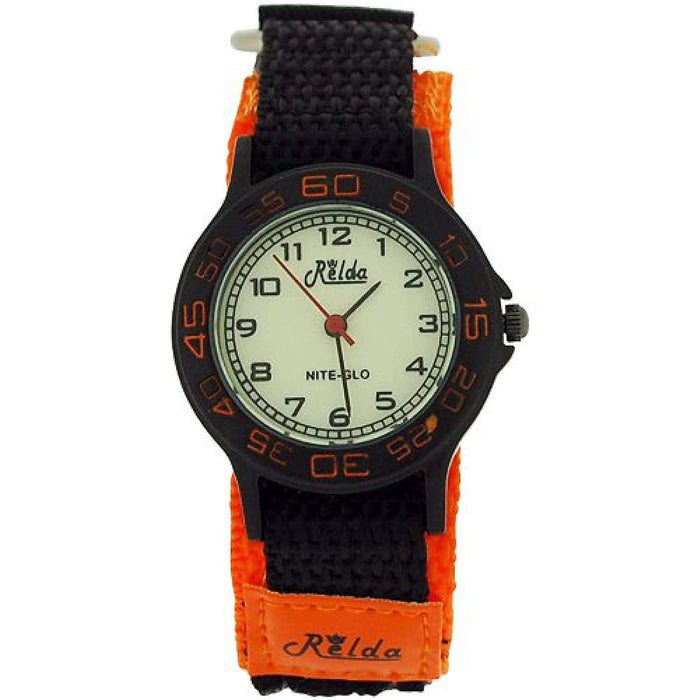 Relda Children's Analogue Nite-Glo Quartz Luminous Dial Orange & Black Velcro Girls/Boy Watch REL57