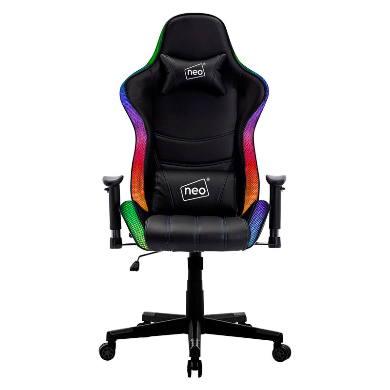 Black Leather Computer Office Gaming Chair with LED Lights