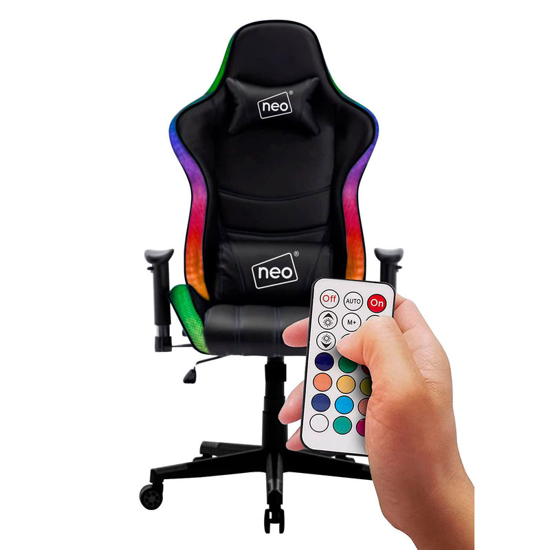 Black Leather Computer Office Gaming Chair with LED Lights