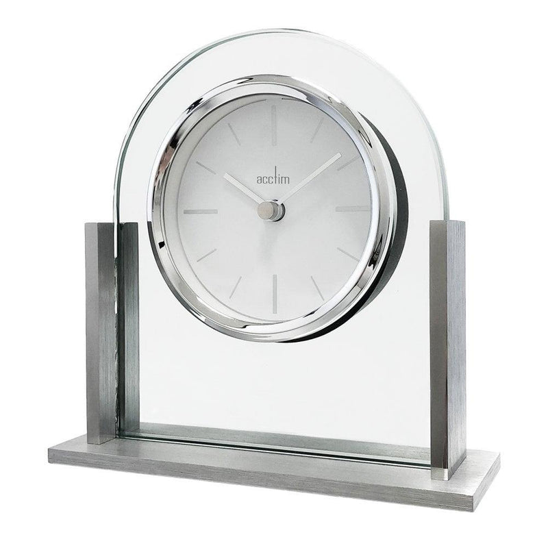 Acctim Mantel Clock / Silver Tone & Glass Battery 'Wootton' 37057