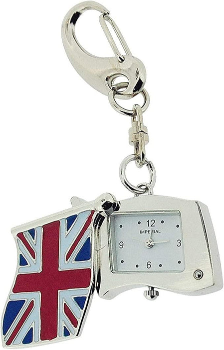 Imperial Key Chain Clock Union Jack Mini Flag Silver IMP745- CLEARANCE UNBOXED NEEDS RE-BATTERY