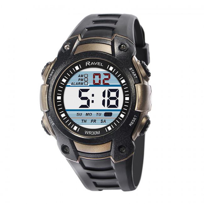 Ravel Mens 3ATM Digital Sports Black/Gold Watch RDG.14.9