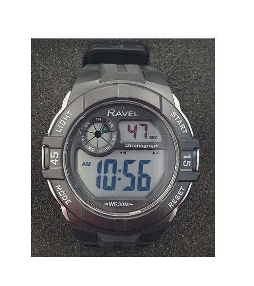 Ravel Mens 3ATM Digital Sports Black/Silver Watch RDG.14.14