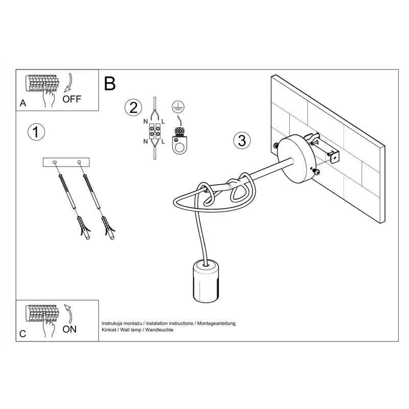 Wall lamp fabric, steel Edison loft Design E27
