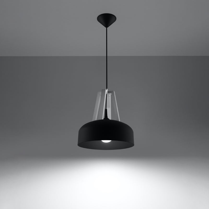Pendant lamp steel, wood Casco modern Design E27