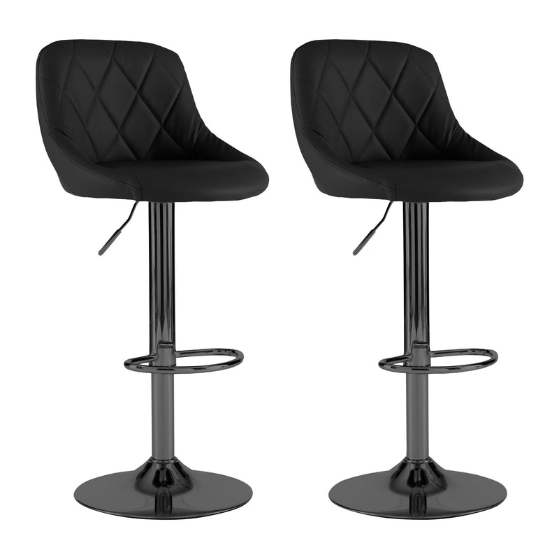 Neo Set of Two Black Leather Bar Stools