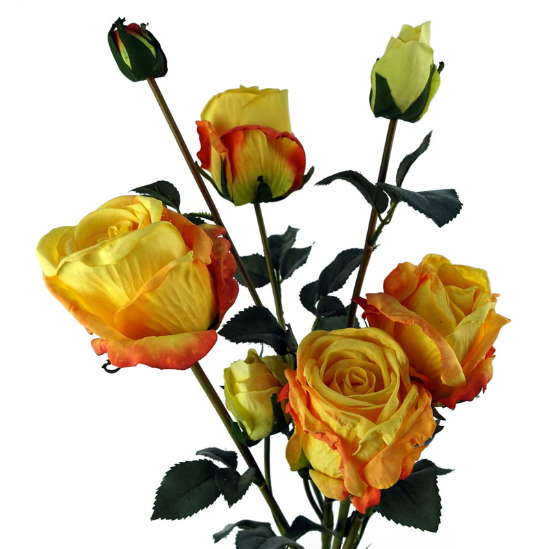 6 x 60cm Yellow Rose Artificial Flower Sprays - 24 Flowers 18 Buds