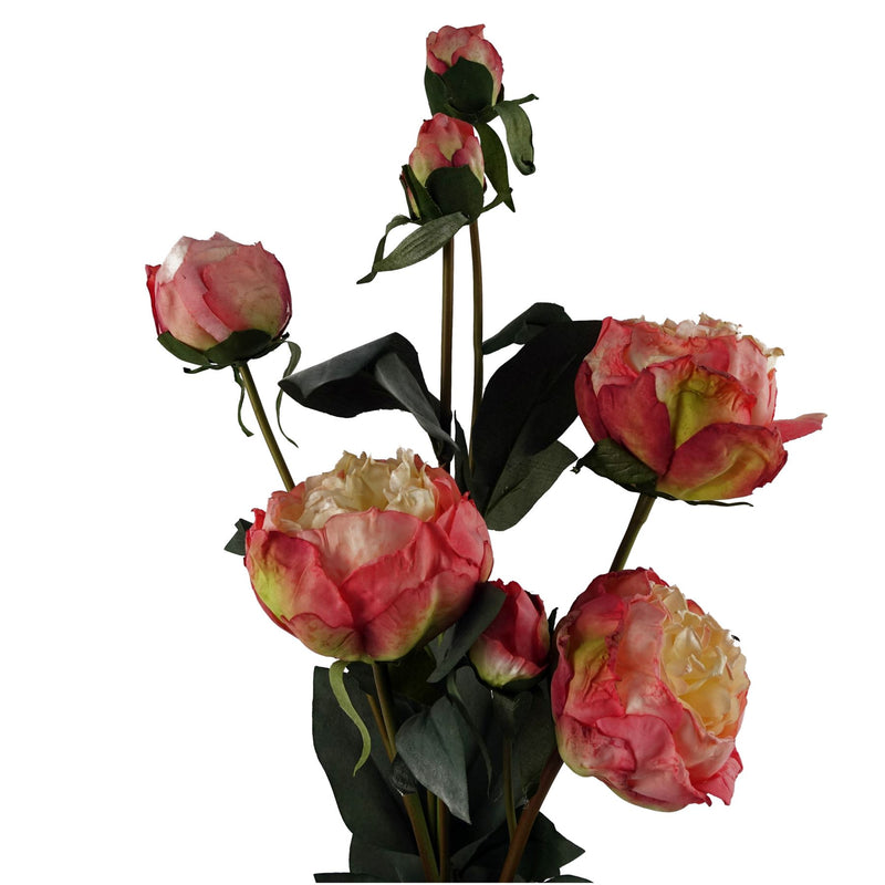 6 x 55cm Pink Peony Artificial Flower Stems - 24 flowers 18 buds
