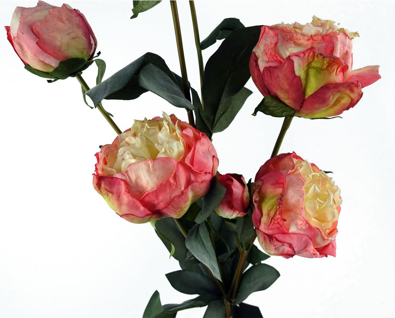 6 x 55cm Pink Peony Artificial Flower Stems - 24 flowers 18 buds