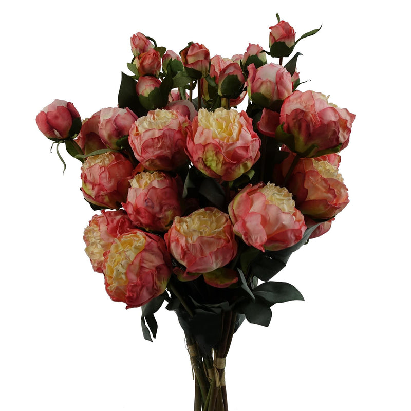 6 x 55cm Pink Peony Artificial Flower Stems - 24 flowers 18 buds