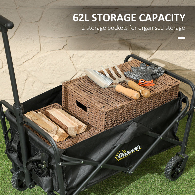 Outsunny 62L Festival Trolley, 120kg Heavy Duty Folding Trolley Cart, Black