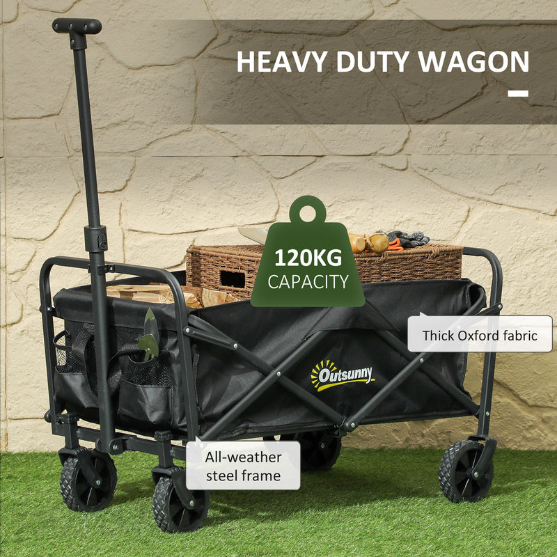 Outsunny 62L Festival Trolley, 120kg Heavy Duty Folding Trolley Cart, Black