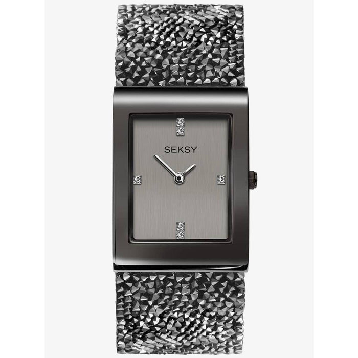 Seksy Rocks® Ladies Watch Grey Case & Leather Strap with Grey Dial 2654