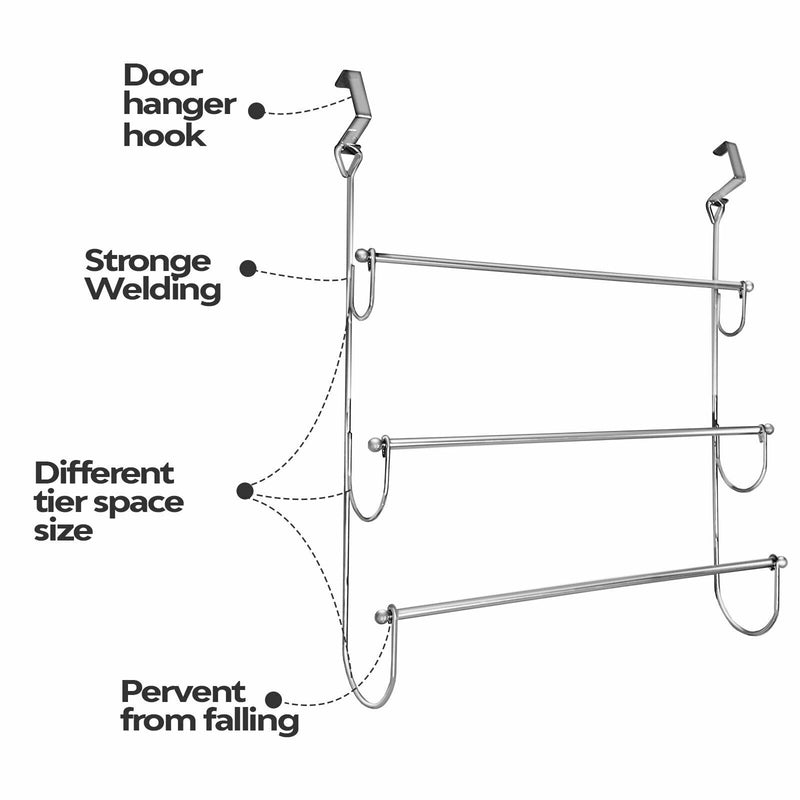 3 Tier Over The Door Towel Rail Hanger-CHROME