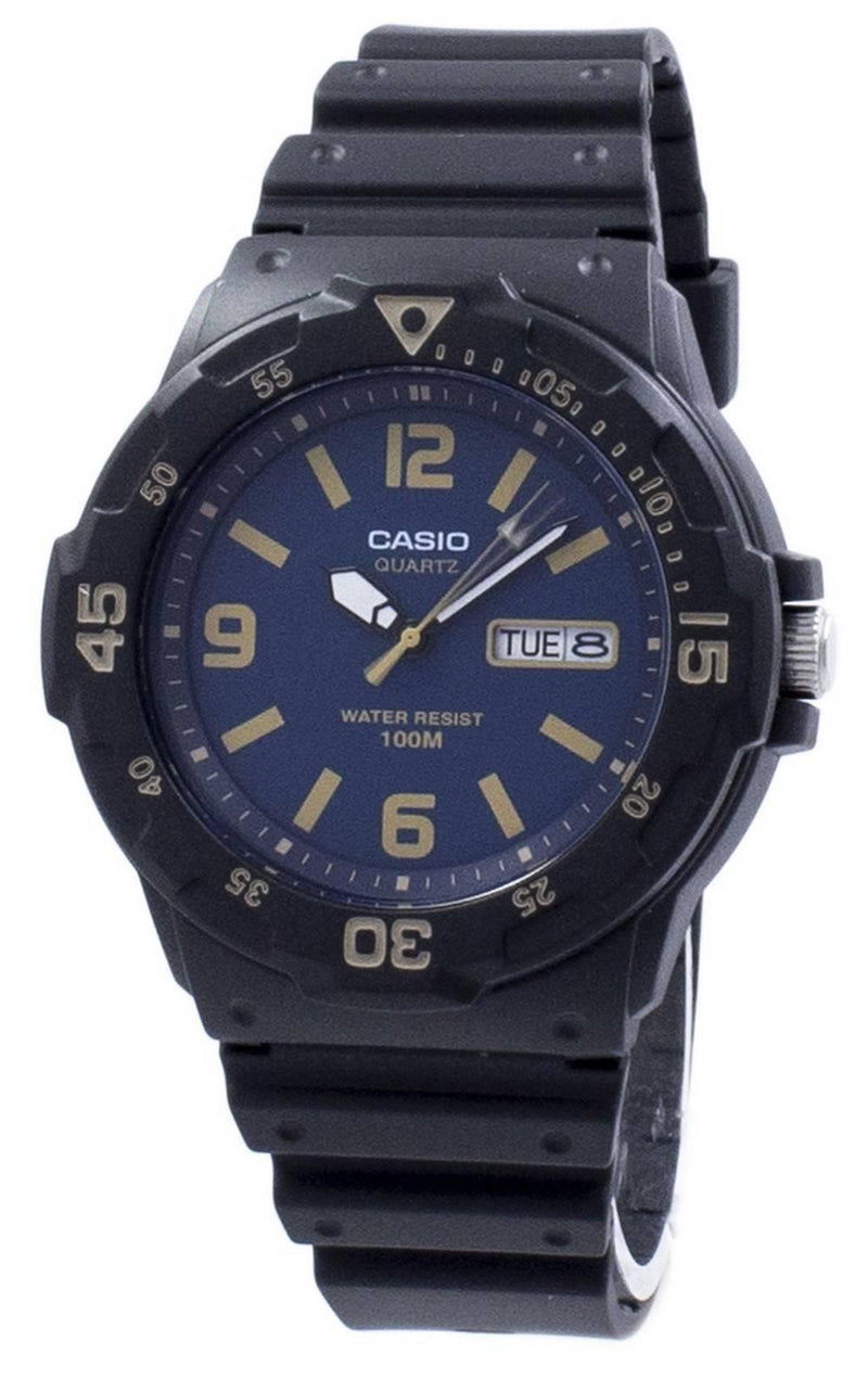 Casio Mens Day Date Blue Dial & Black Rubber Strap Watch - MRW-200H-2B3V