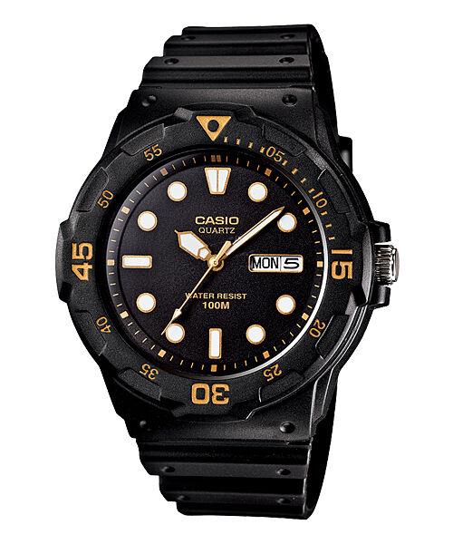 Casio Mens Day Date White Number & Black Rubber Strap Watch - MRW-200H-1EVDF