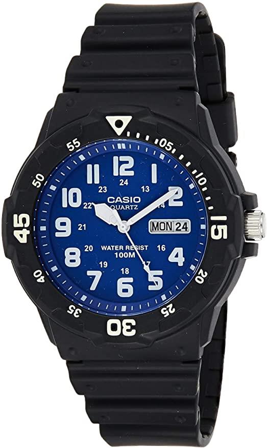 Casio Mens Day Date Blue Dial & Black Rubber Strap Watch - MRW-200H-2B2VDF